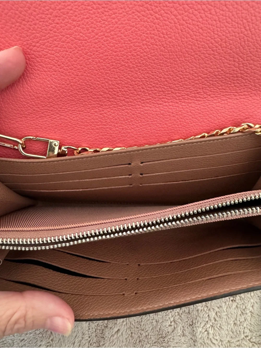 Louis Vuitton Pink and Brown Crossbody Wallet with Gold Chain